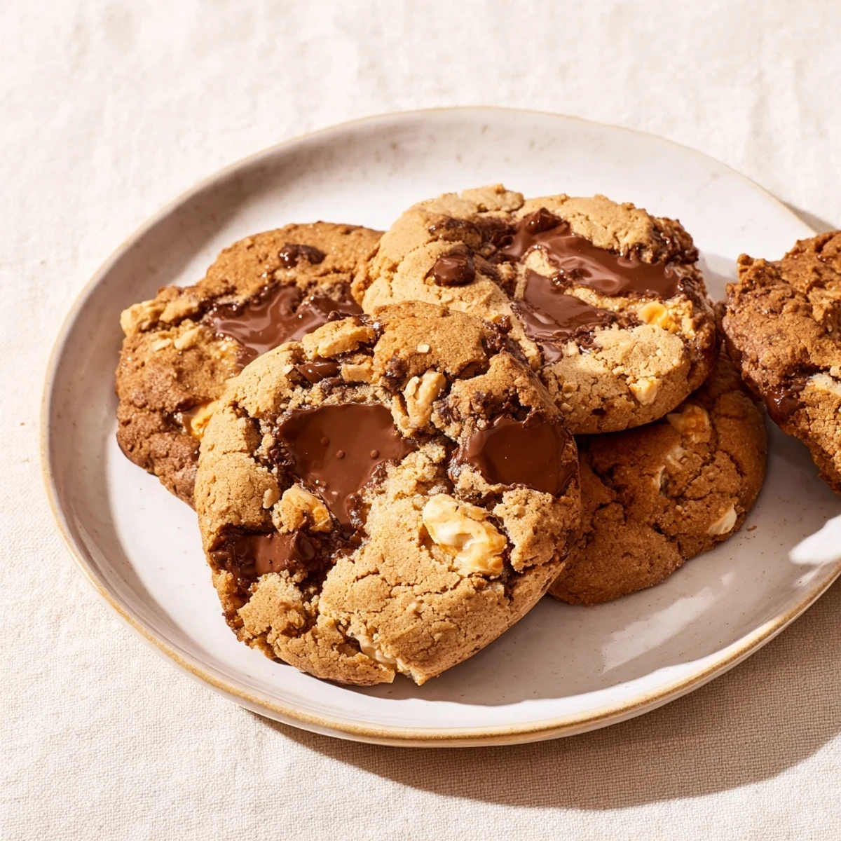 Warm, golden Peanut Butter Chocolate Chip Cookies with pools of melted chocolate and a chewy texture.
