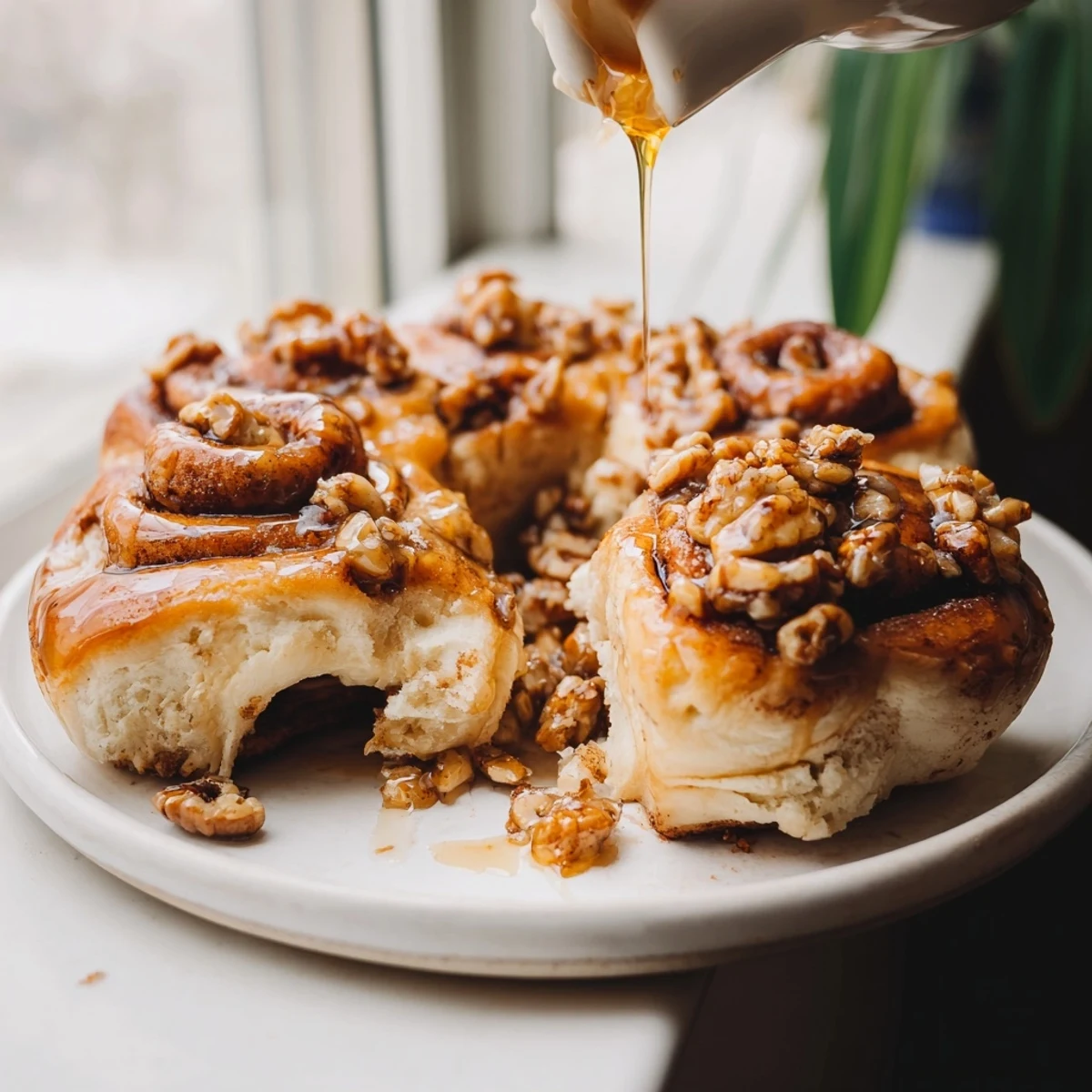 Golden-brown Maple Pecan Sticky Buns glistening with a luscious maple glaze, perfect warmth for breakfast.