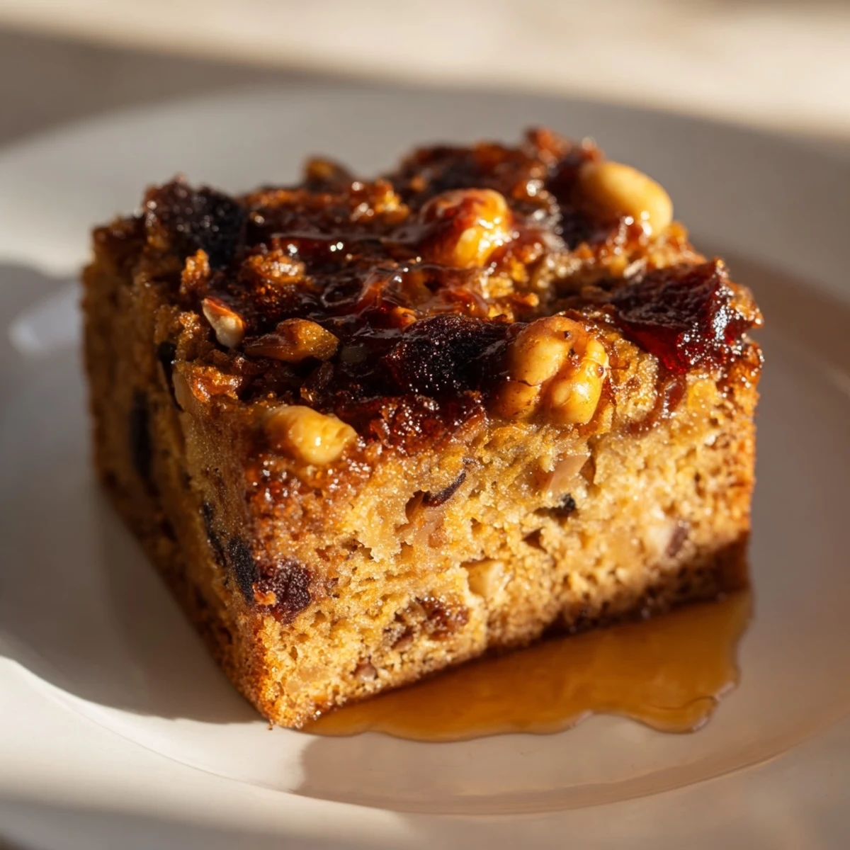 Golden, square Hazelnut honey cake treats, drizzled with honey, perfect dessert for enjoyment.