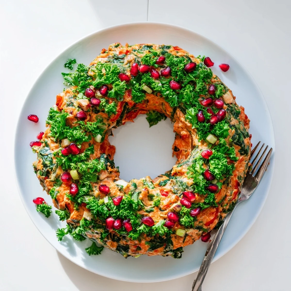 Creamy Red Pepper and Spinach Dip Wreath, a colorful appetizer, ready to serve with crackers.