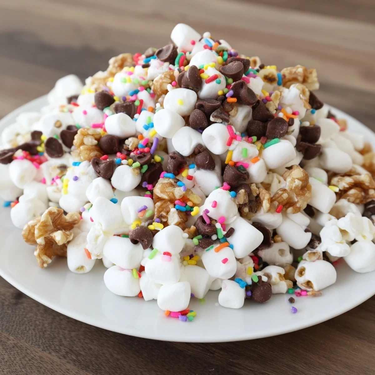 Gooey melted chocolate chips and marshmallows, the base of this quick dessert.