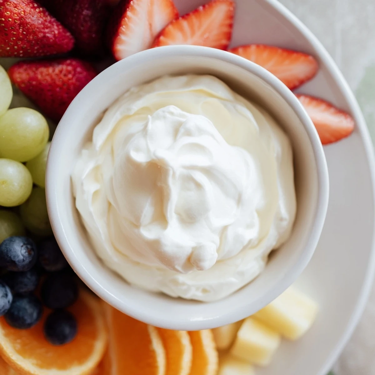 Prepare the easy cream cheese fruit dip: a party-ready bowl with fresh fruit for dipping.
