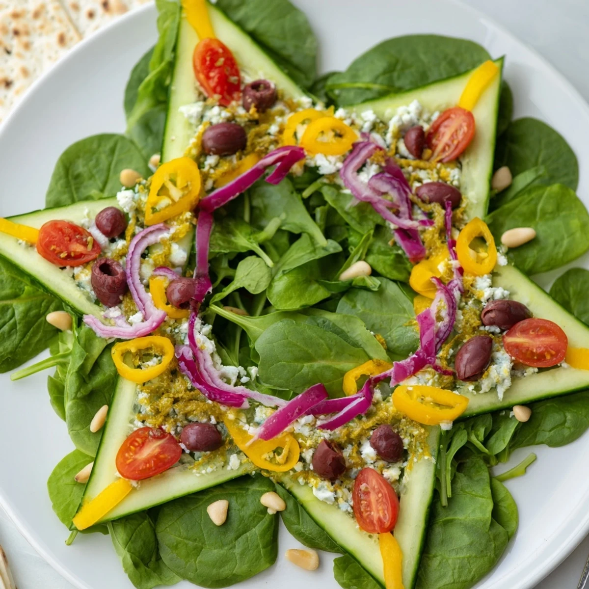 A visually appealing Star of David Salad Platter, perfect for a Hanukkah appetizer, with bright colors.