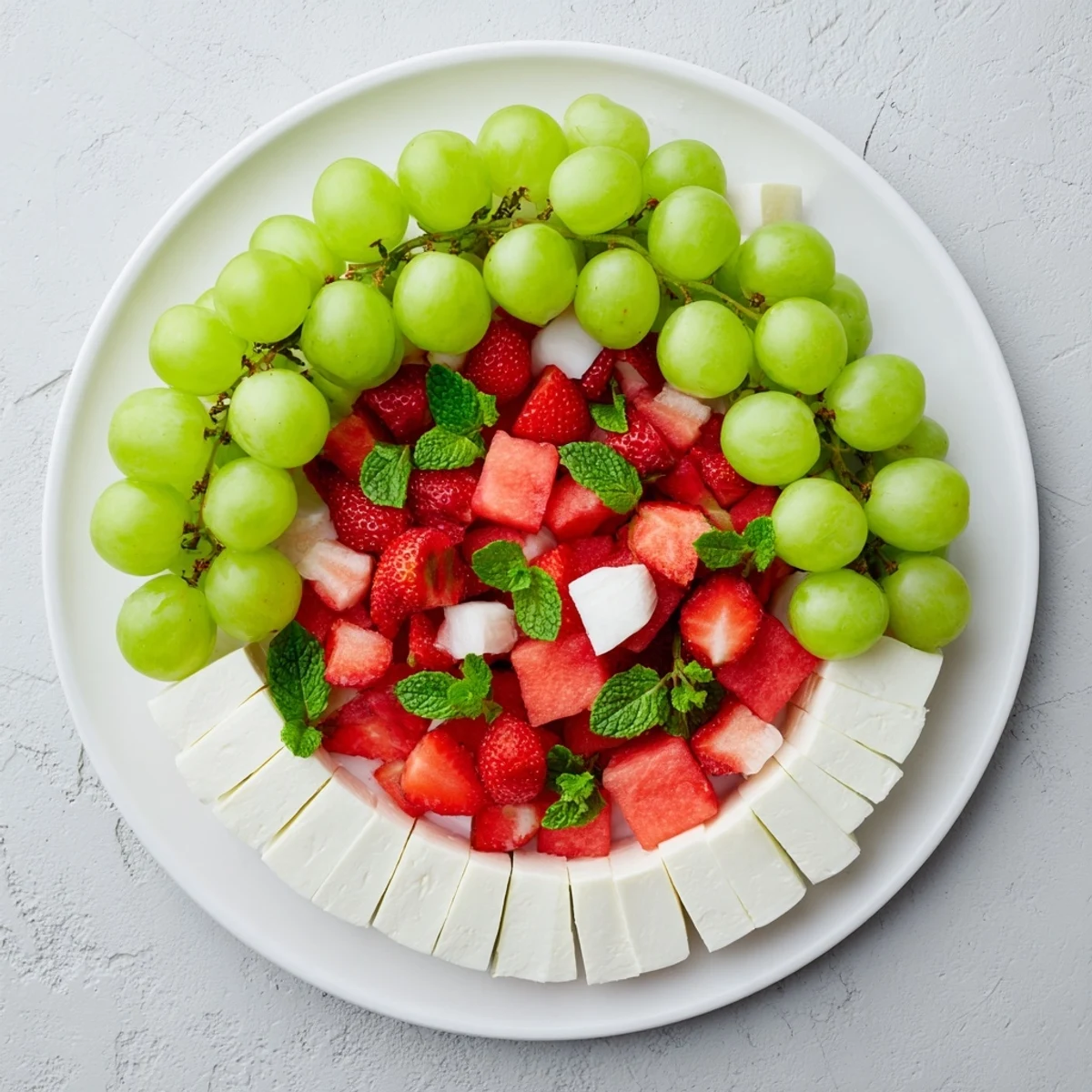 Vibrant Summer Watermelon Slice platter featuring refreshing watermelon, grapes, and creamy cheese, perfect for a gathering.