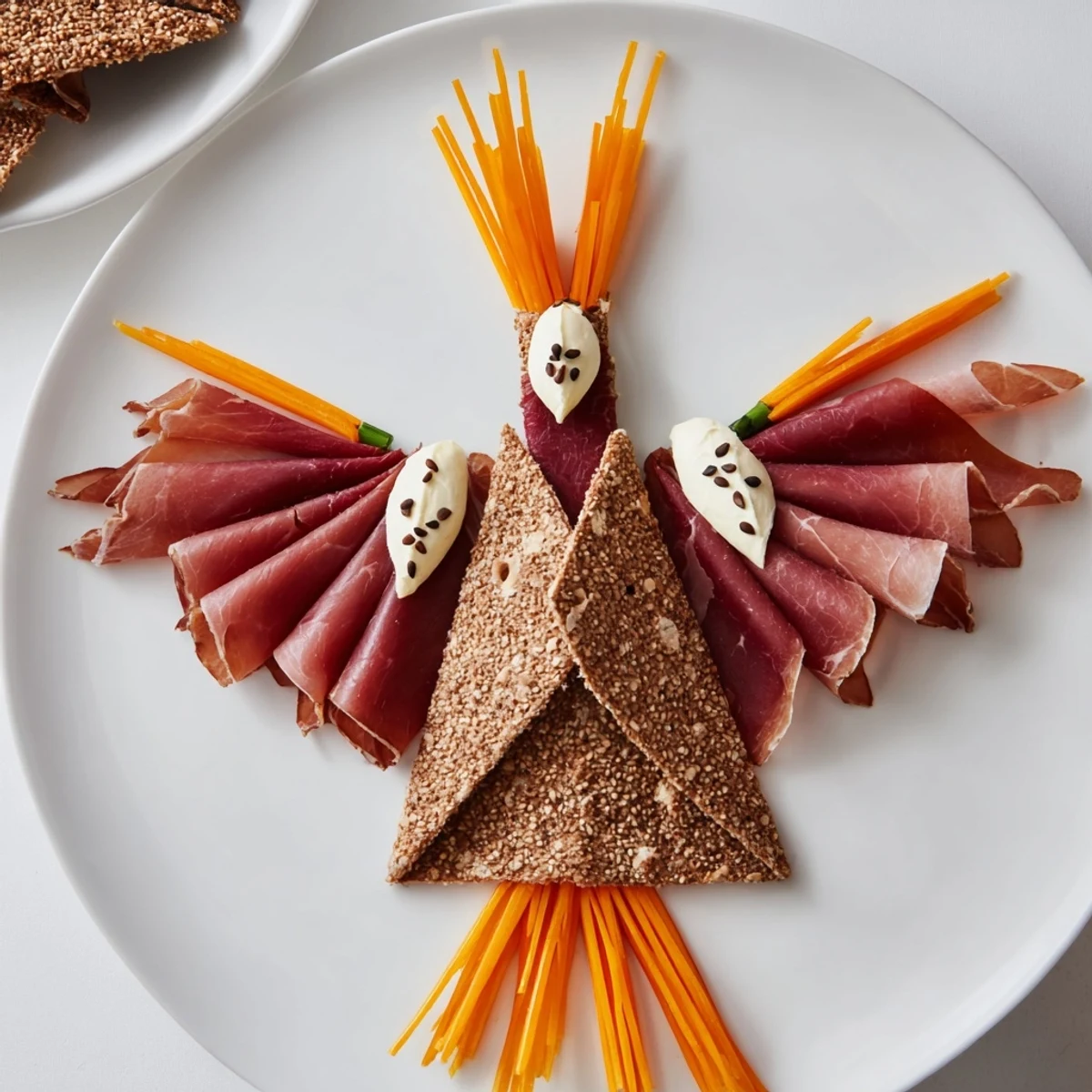 Delectable The Paper Crane: a beautiful arrangement of folded meats and crackers on a serving platter, ready to impress.