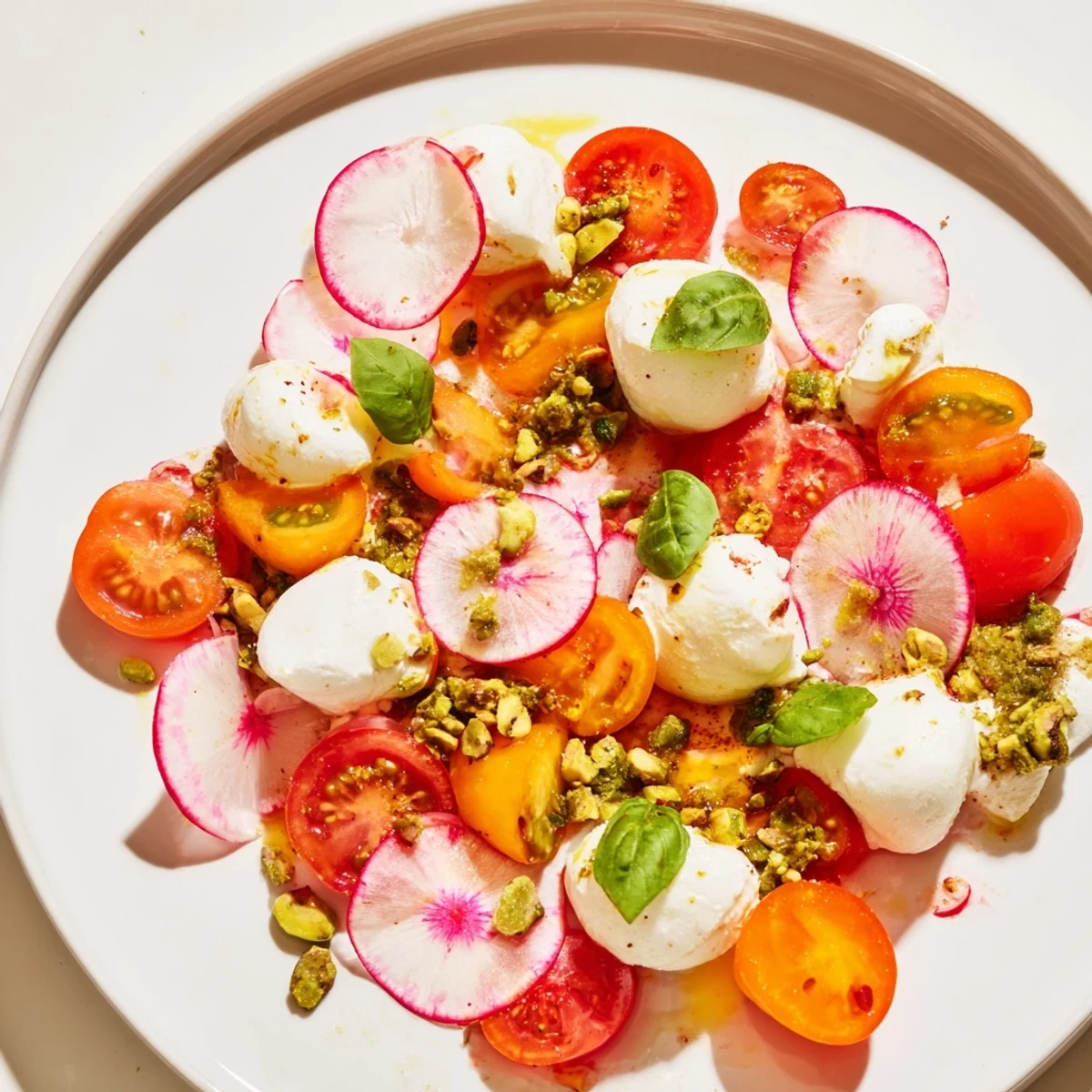 Vibrant Hanging Gardens appetizer with colorful fresh veggies, fruits, and cheeses offering lovely textures.