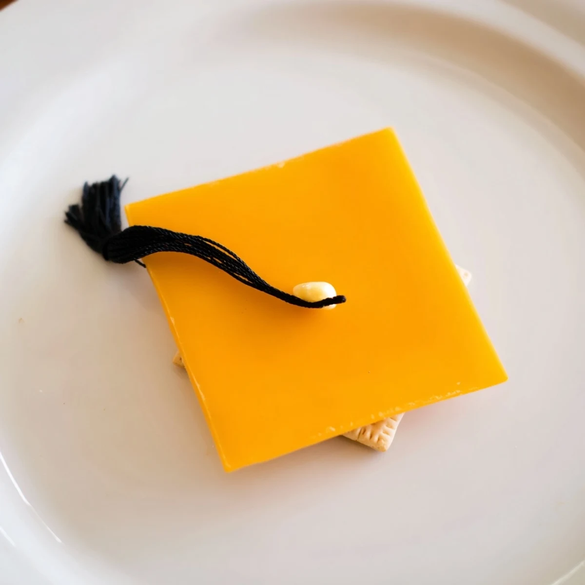 Graduation Cap Snacks arranged on a platter, ready for a fun celebration filled with cheesy squares.