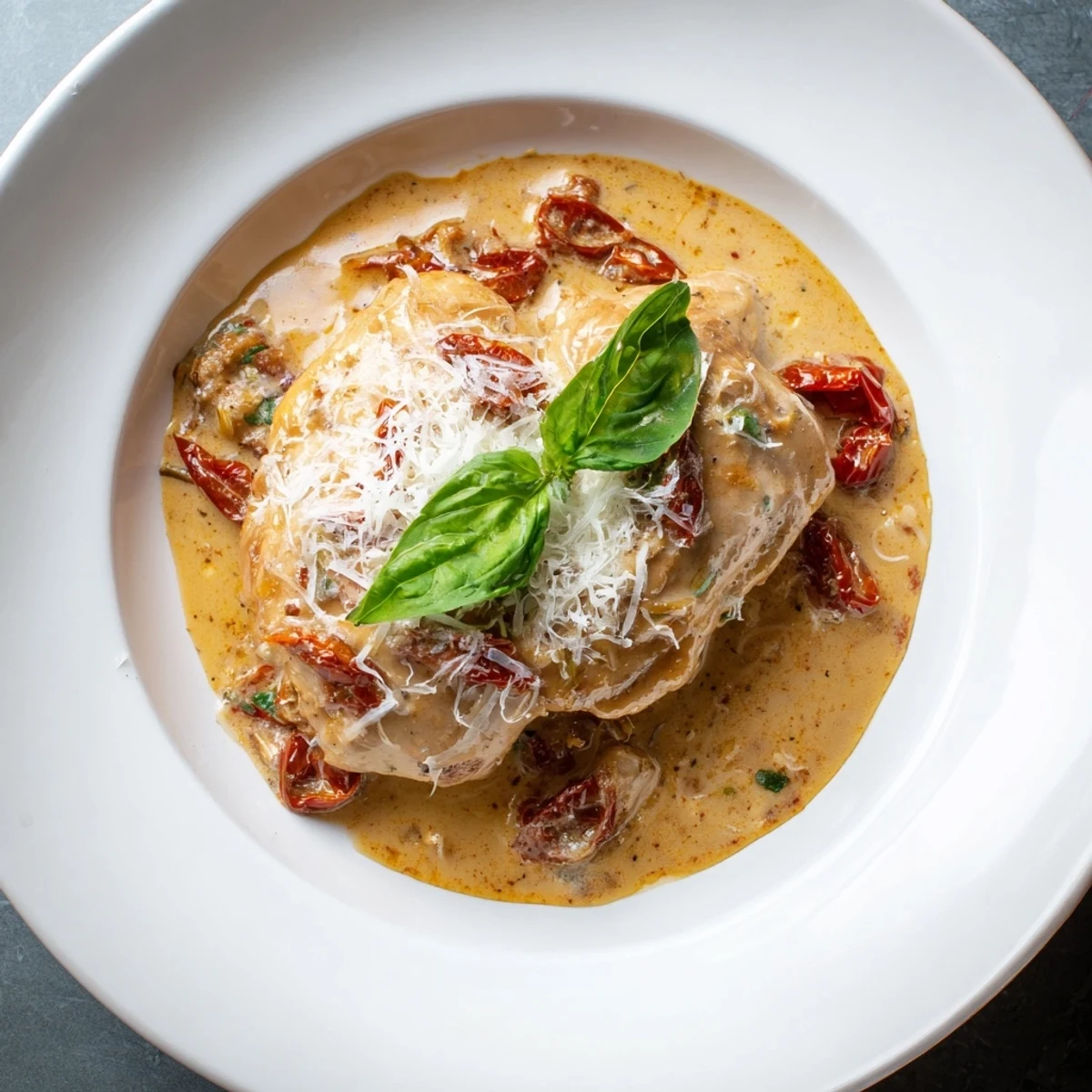 Creamy Marry Me Chicken dish with Parmesan "snow," perfect for a romantic dinner at home.
