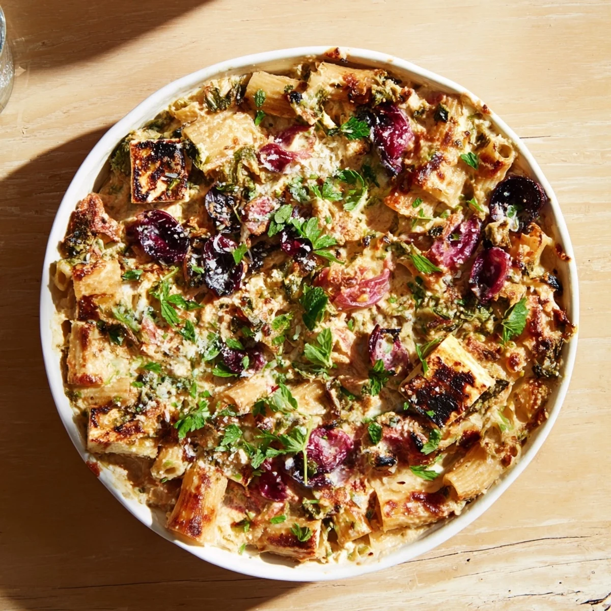 Golden, melted feta cheese baking with tomatoes and cranberries in this delicious Baked Feta Pasta.