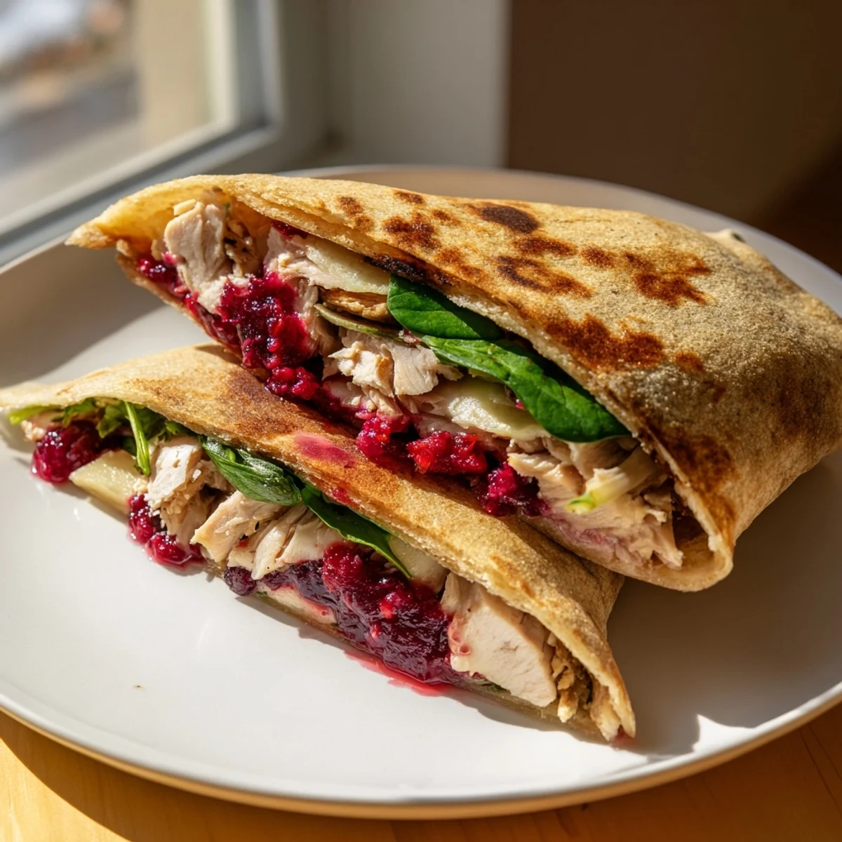 Chicken and Brie Holiday Wrap, melty brie mingling with tender chicken and cranberry sauce, a perfect holiday main.
