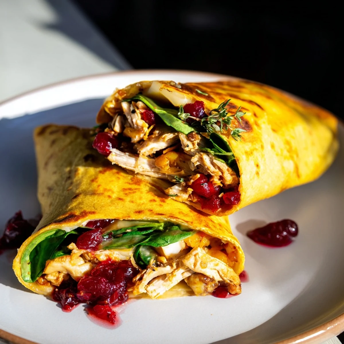 Golden, toasted Chicken and Brie Holiday Wrap, packed with flavorful chicken and creamy baked brie, ready to eat.