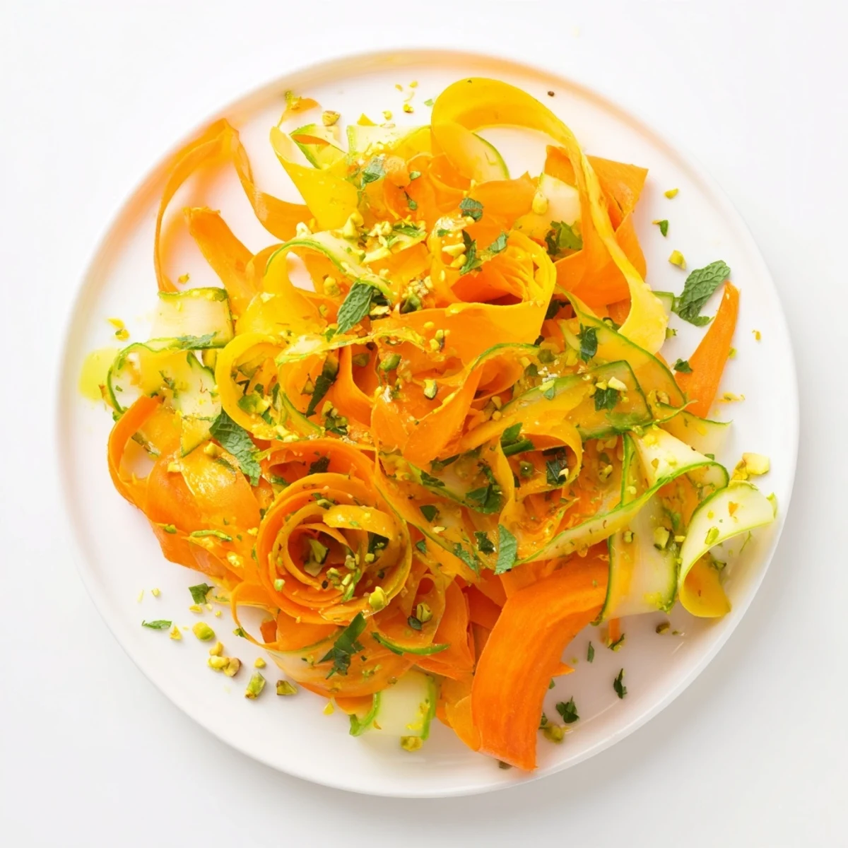 Freshly prepared Citrus Carrot Ribbon Salad, a refreshing, light salad with citrus zest.