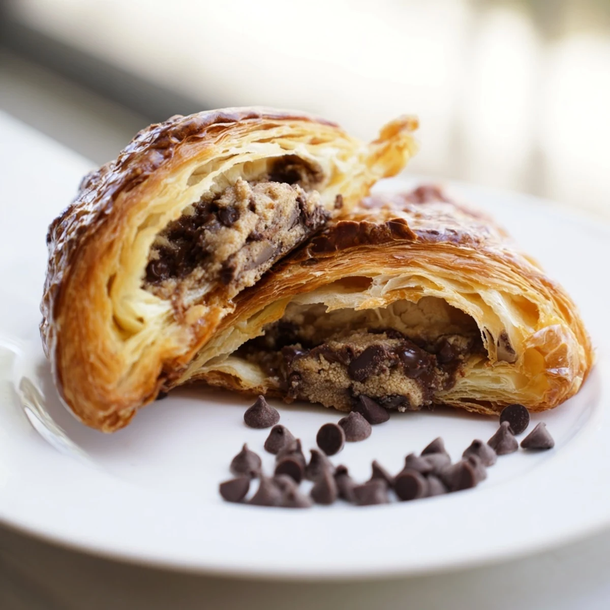 Golden, flaky Chocolate Cookie Croissants, fresh from the oven, offering a tempting, sweet aroma.