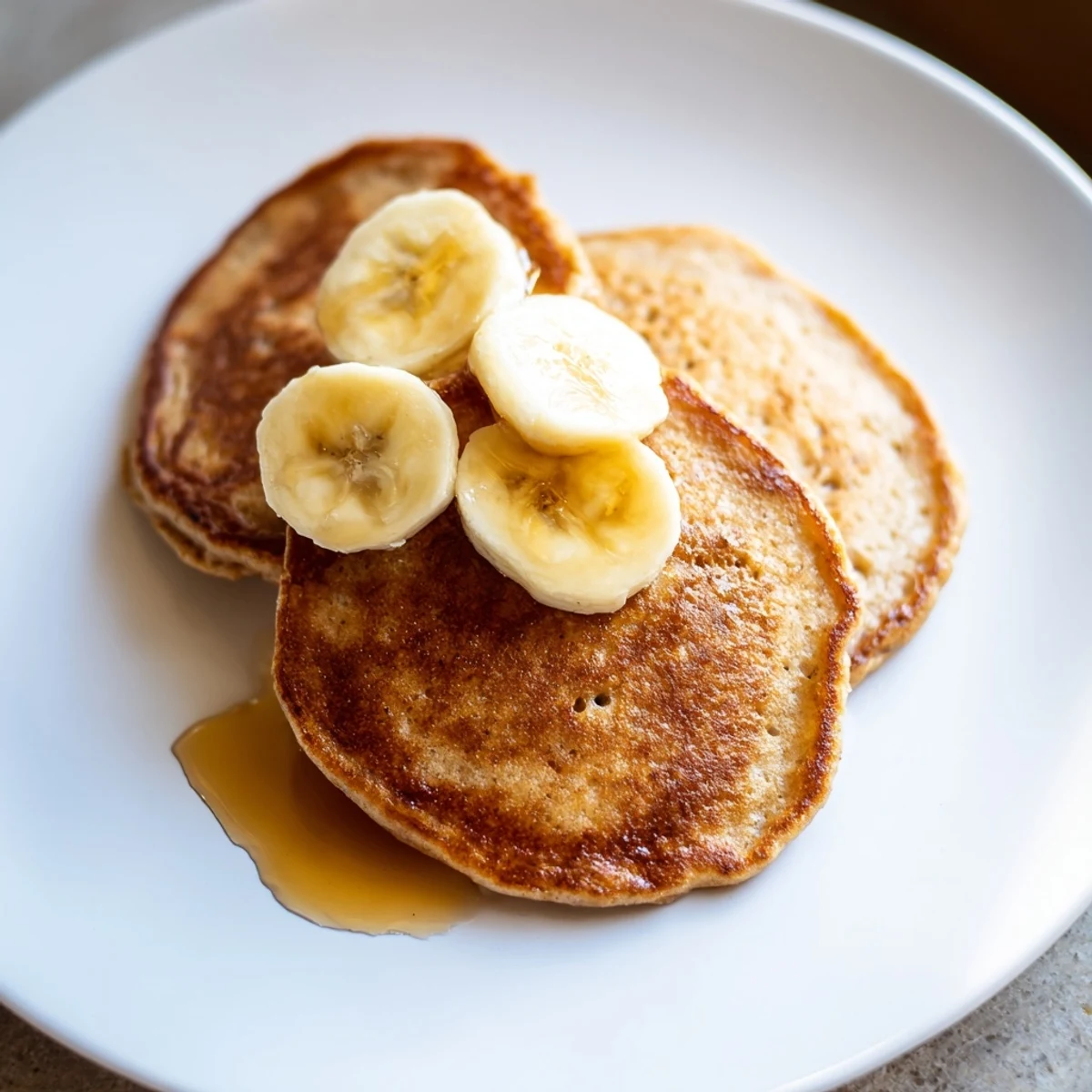 Golden-brown Protein Banana Pancakes, served with fresh fruit and ready for a delicious breakfast.