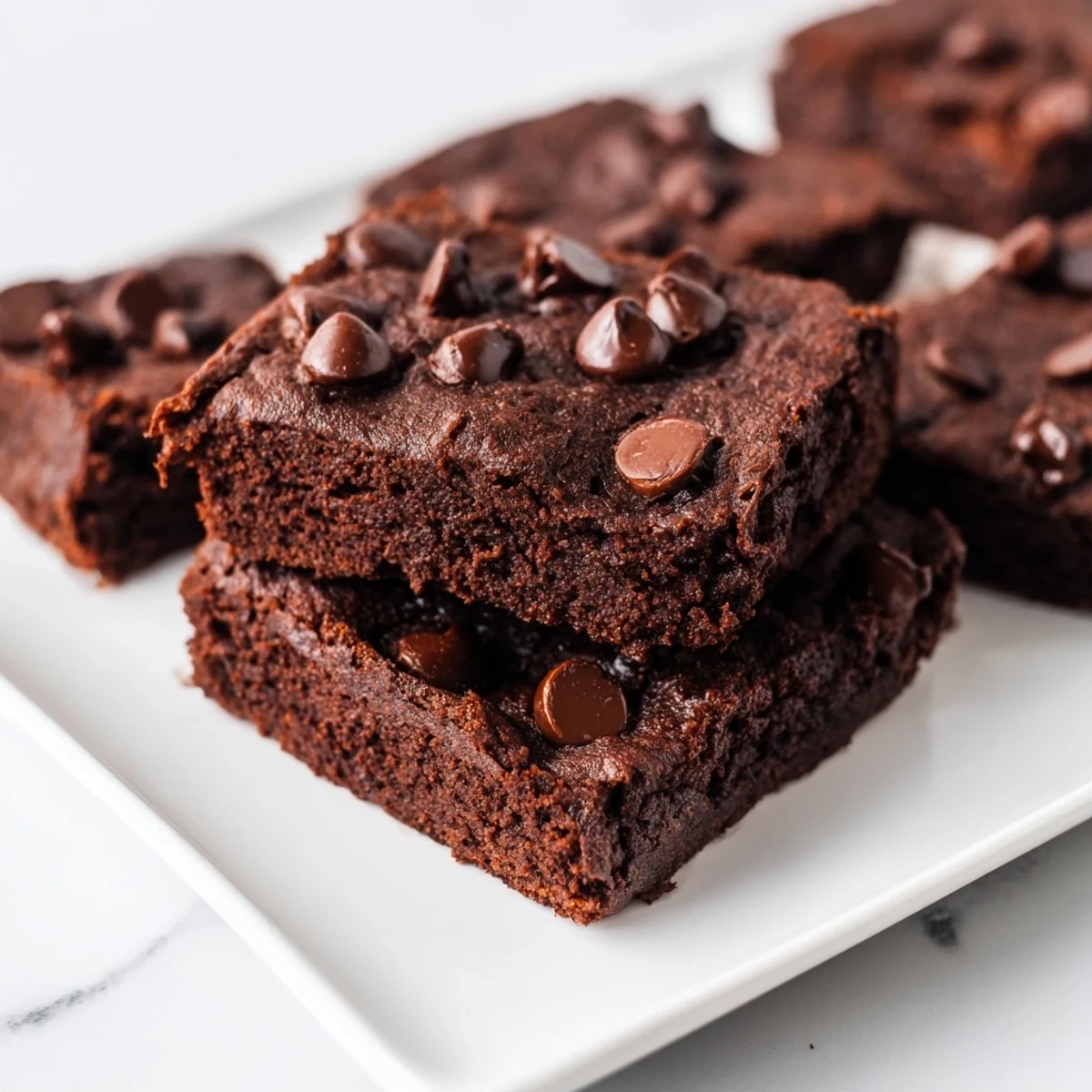 Fudgy Greek yogurt brownies, warm and smelling of chocolate, ready to be cut into squares.