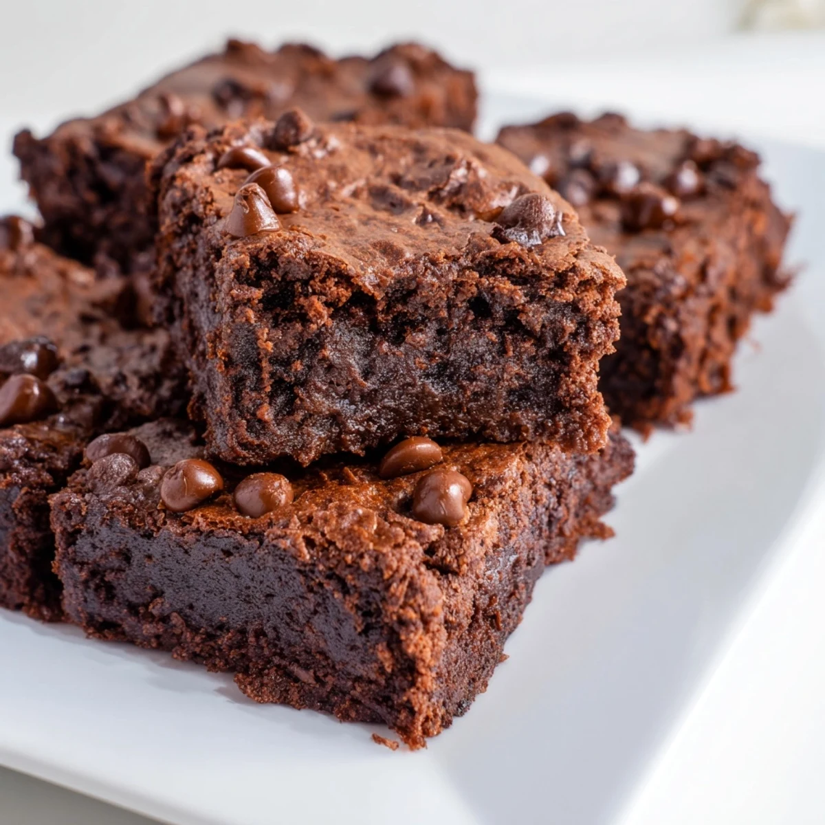 Close-up of baked Greek yogurt brownies—perfectly textured and ready to enjoy with a coffee.