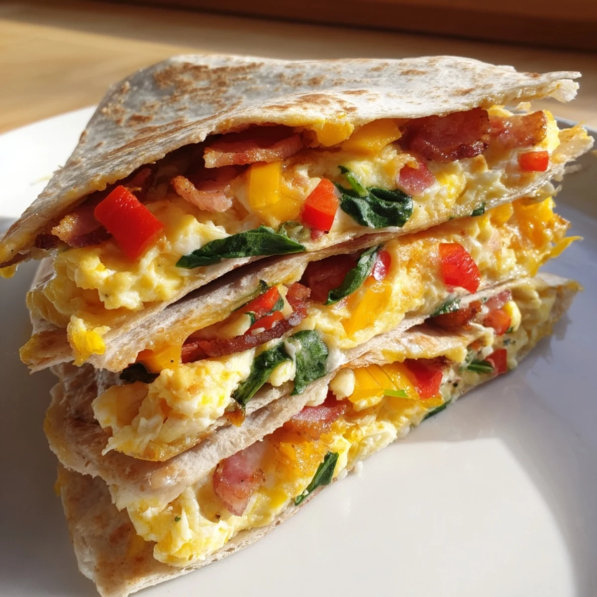 Golden, crispy Breakfast Quesadilla Hack with melted cheese, eggs, and bacon, ready to delight.