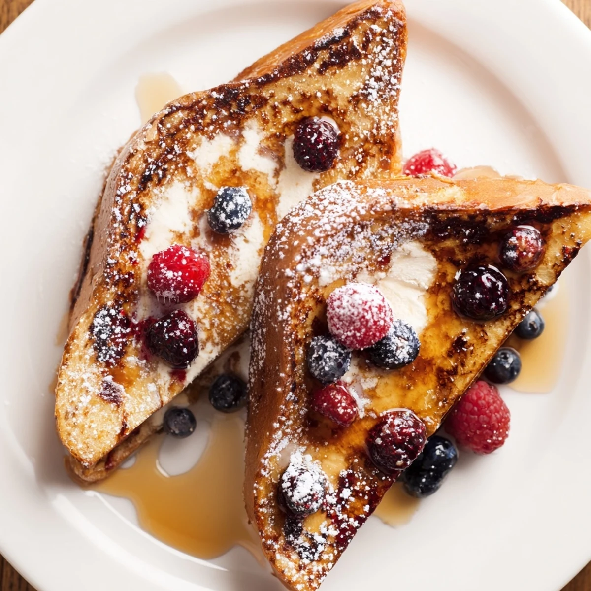 Luscious Ice Cream French Toast, with custardy insides, is cooked to perfection on the griddle.