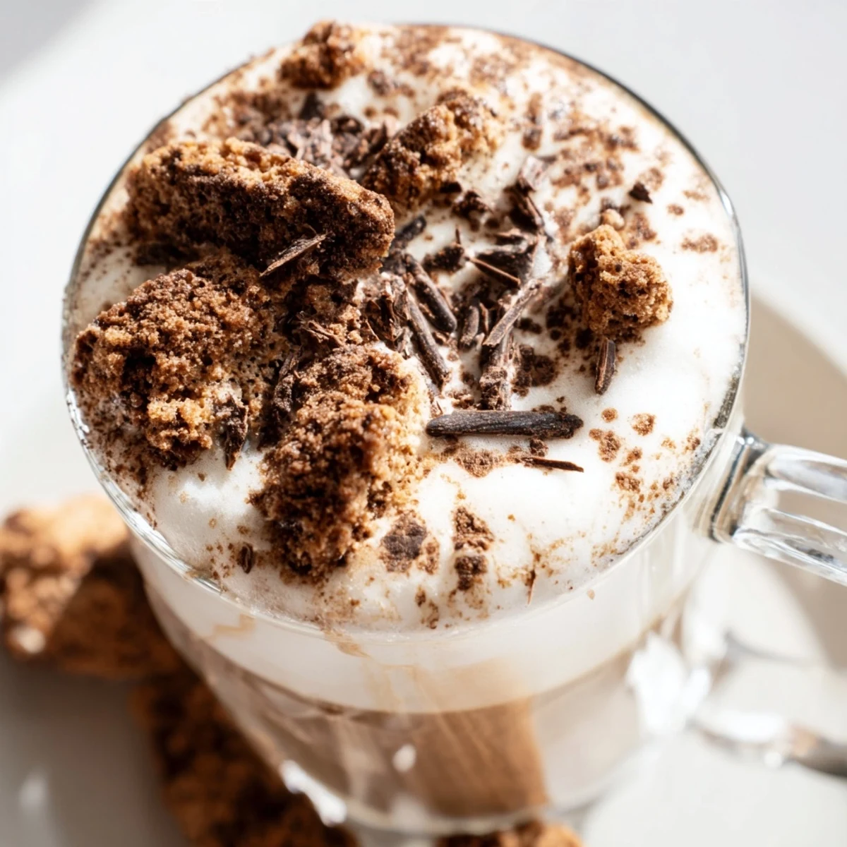 Steaming Tiramisu Latte topped with cocoa, a rich Italian dessert-inspired coffee drink.