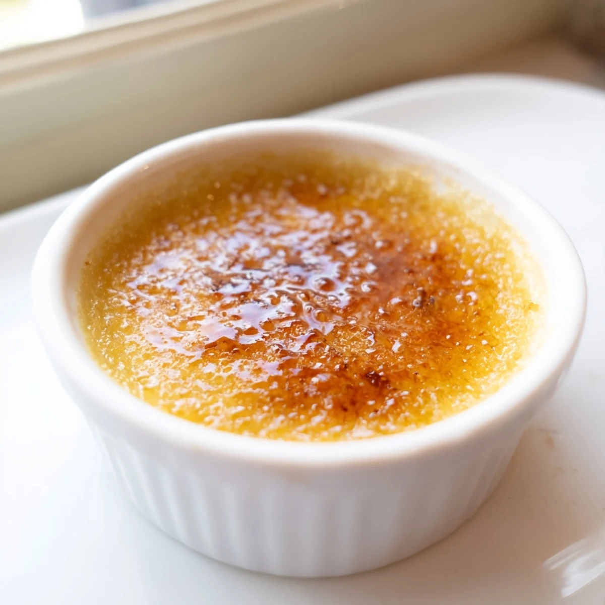 Golden, crackly 3-Ingredient Crème Brûlée with a smooth, rich custard base, ready to enjoy.