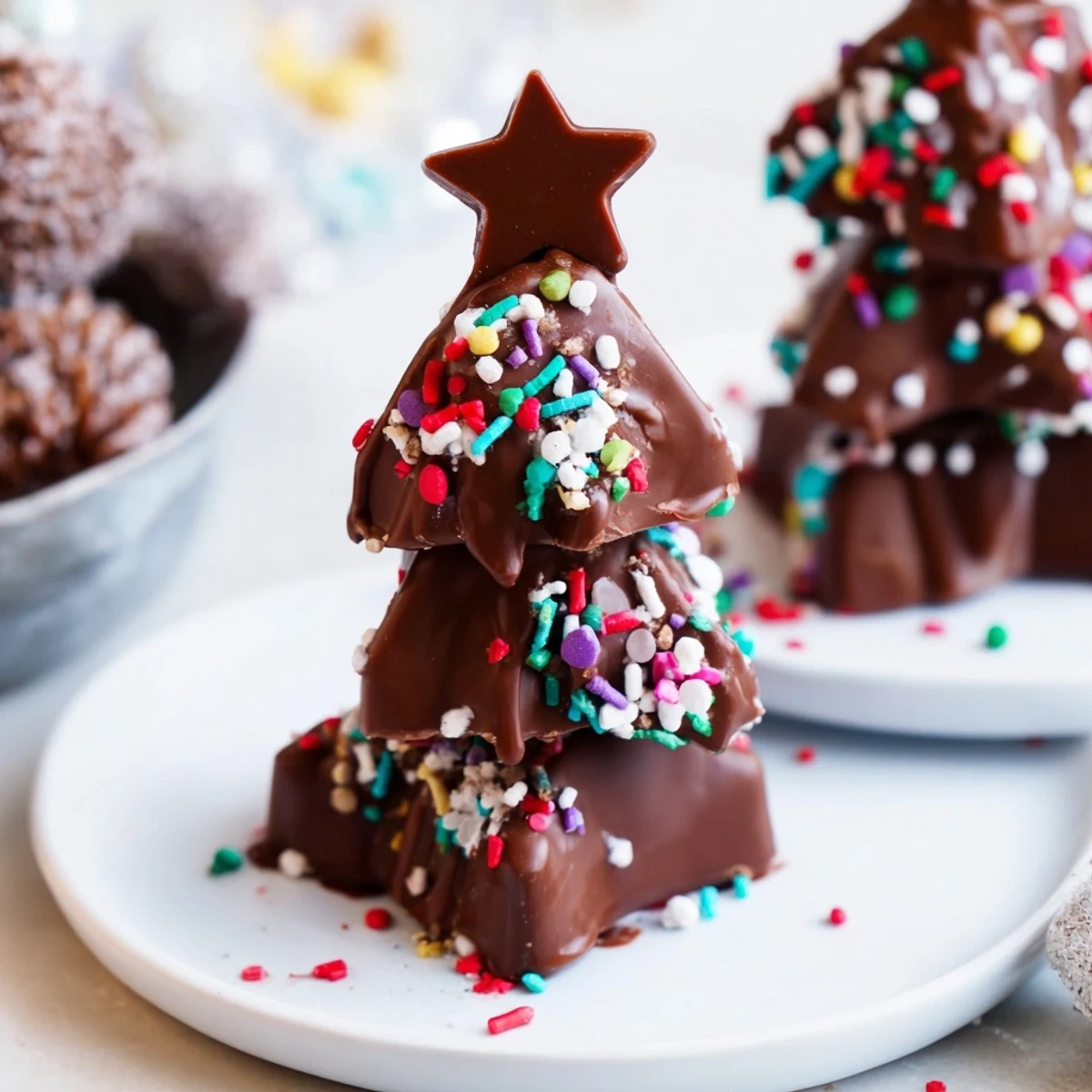 Homemade Chocolate Kinder Christmas Trees, a fun and easy dessert, perfect for the holidays and visually appealing.