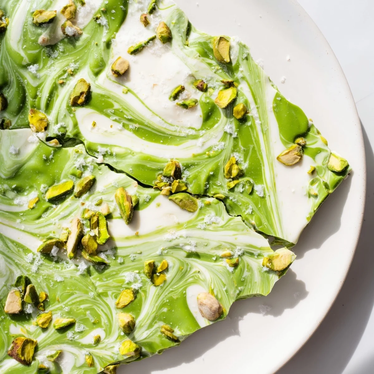 Crystalline white chocolate swirled with matcha and pistachios makes this gorgeous Pistachio Matcha White Chocolate.