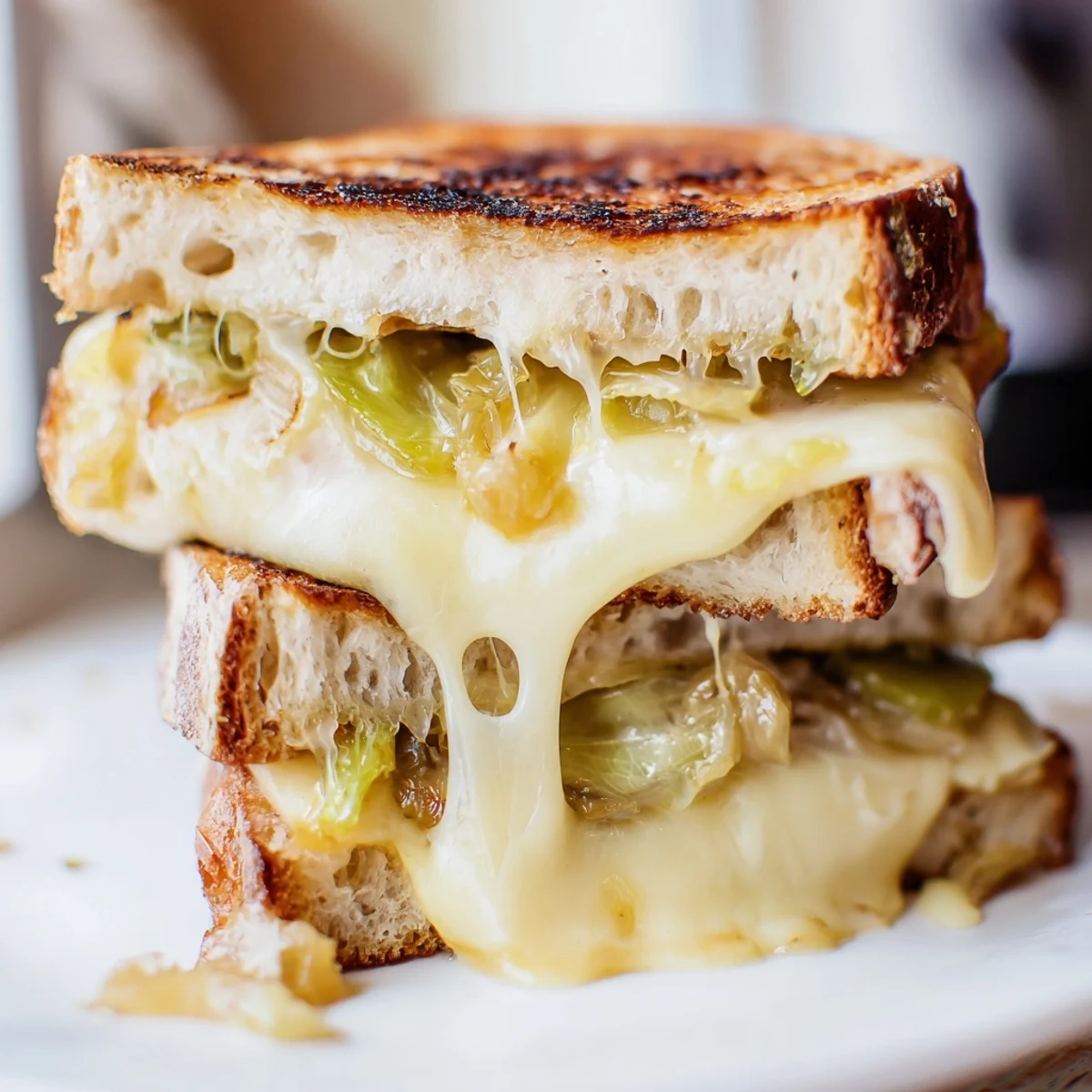 Golden, buttery sourdough slices frame melted Havarti and sweet, caramelized leeks in this Havarti & Caramelized Leek Grilled Cheese.