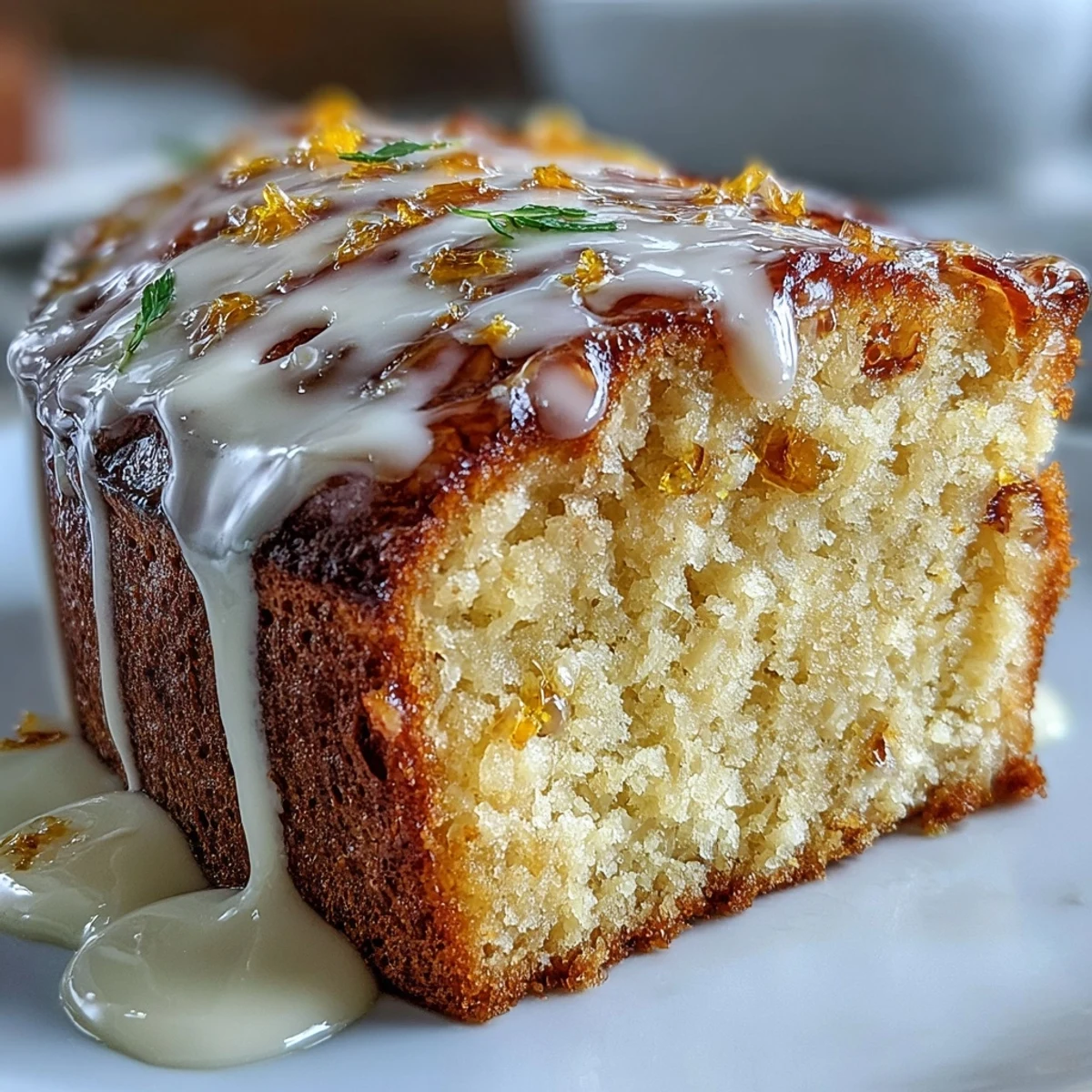 Slice of Heavenly Blood Orange Yogurt Cake on a plate, revealing a tender crumb and served alongside a hot cup of coffee.