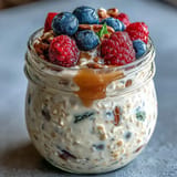Delicious high fiber overnight oats ready for a healthy morning.