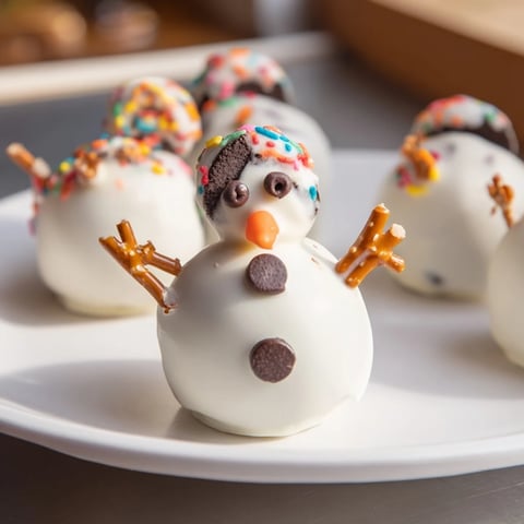 Oreo Snowman Cake Pops, coated in white chocolate, ready for a winter holiday treat.
