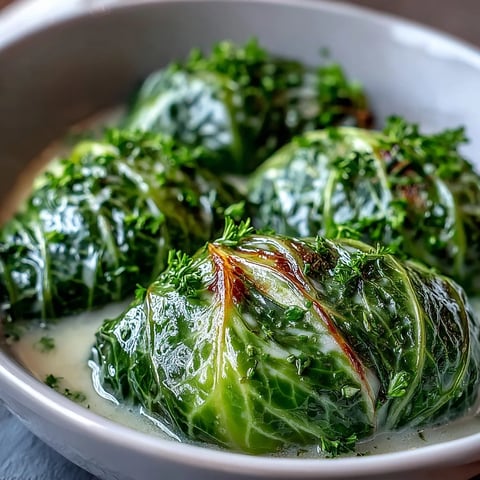 Herby Cabbage in Parmesan Broth served in shallow bowls with fresh herbs and melted cheese visible.