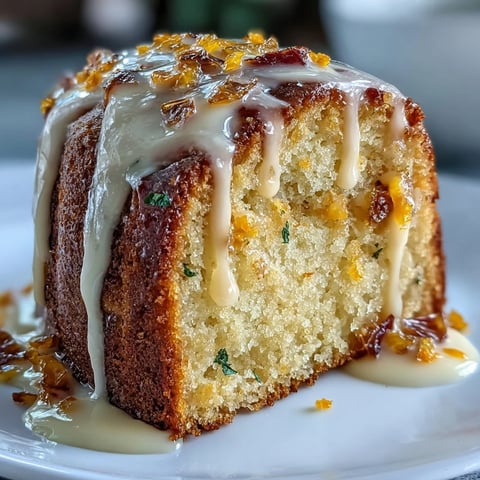 A close-up of the Heavenly Blood Orange Yogurt Cake, with bright pink icing dripping down the moist, golden-brown loaf.