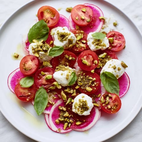 Delectable Hanging Gardens appetizer brimming with fresh cherry tomatoes, grapes, and creamy goat cheese.
