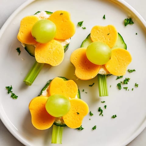 Bright and cheerful, this Lucky Four-Leaf Clover Snack features cheddar and fresh grape centers.