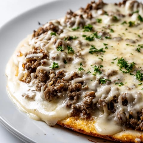 Ground Beef Alfredo Pizza
