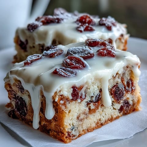 Frosted Cranberry Bliss Bars topped with zesty orange cream cheese swirls and melted white chocolate drizzle on a platter.