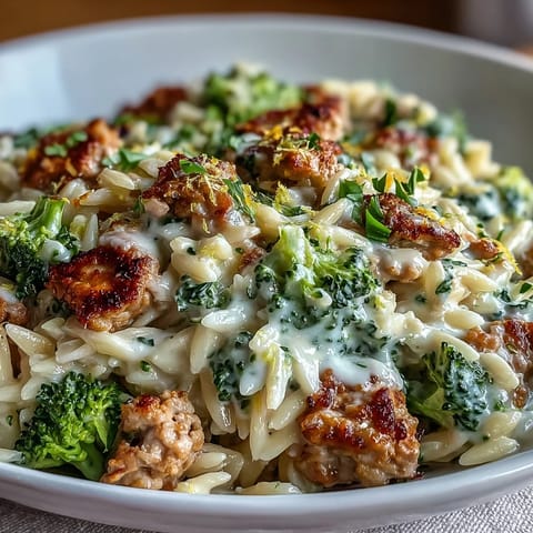 Creamy Garlic Turkey Broccoli Orzo