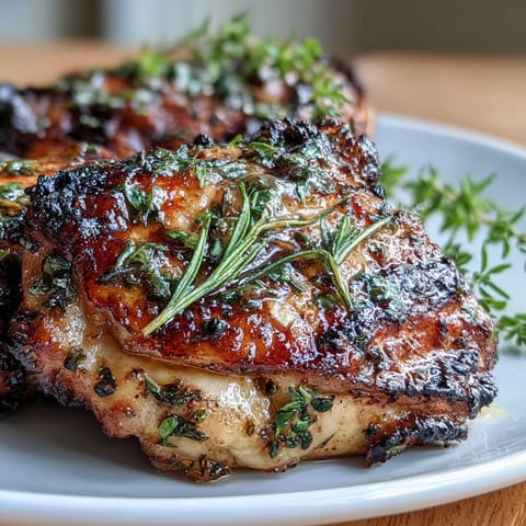 Grilled lemon herb chicken thighs sizzling on a barbecue, paired with a colorful Greek salad of tomatoes, cucumber, and feta.