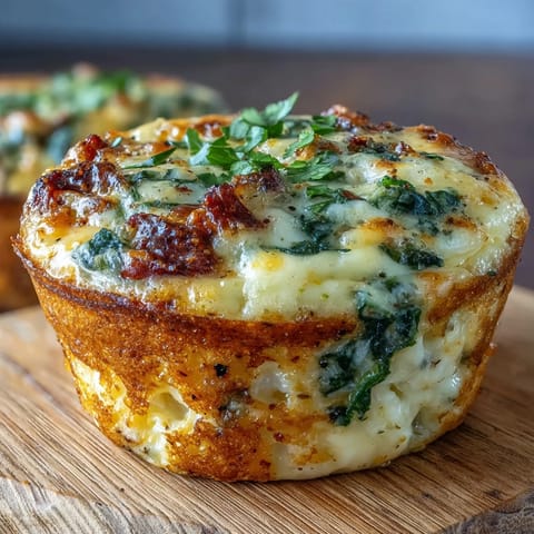 Savory egg muffin cups filled with spinach, tomatoes, and cheese, perfect for meal prep and healthy on-the-go mornings.