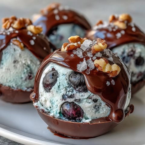 Frozen blueberry yogurt clusters with crunchy walnuts and dark chocolate, perfect for healthy snacking.  