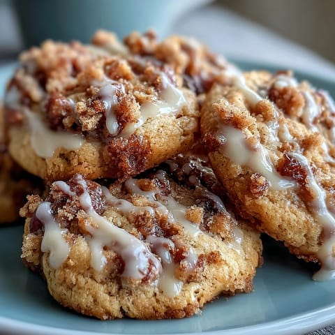 Soft Gilmore Girls coffee cake cookies with cinnamon streusel and vanilla glaze, perfect for pairing with your favorite coffee.