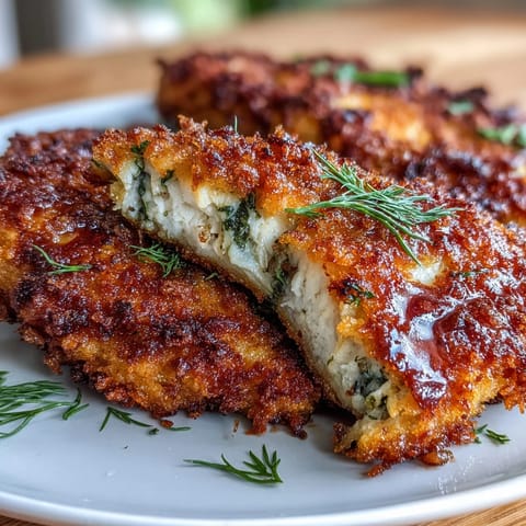 Crispy Dill Pickle Parmesan Chicken with golden breadcrumb crust and juicy center.  