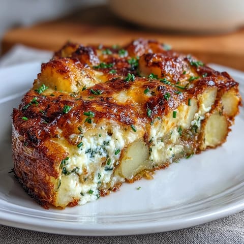 A golden-baked frittata loaded with tender potatoes, spring onions, and melted cheddar—perfect for a hearty vegetarian brunch.
