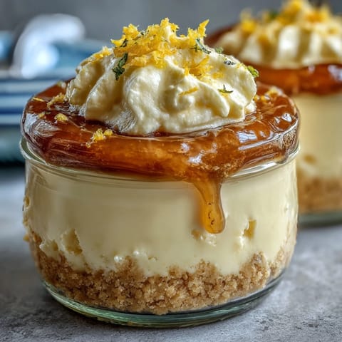 No-bake Limoncello Cheesecake Jars filled with tangy lemon curd and garnished with fresh berries for a summer treat.