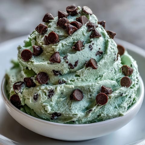 Festive St. Patrick's Day Mint Chocolate Chip Dip with swirls of green and chocolate chips, served with crunchy graham crackers for dipping.