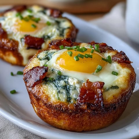 Fluffy green eggs and ham baked in muffin cups, topped with melted cheddar and fresh chives for a fun breakfast.