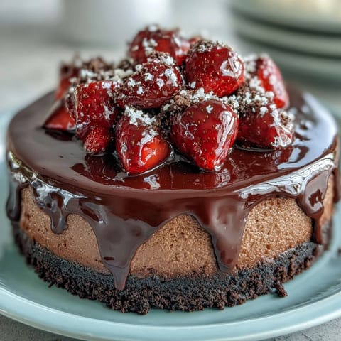 Easy Dubai Chocolate Strawberry Cheesecake Cups with layers of chocolate biscuit, creamy cheesecake, and fresh strawberries, topped with dark chocolate ganache.