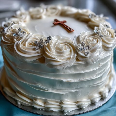 First Communion Cake White Roses