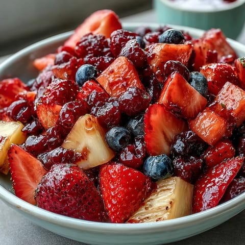 Vibrant strawberry lemonade fruit salad with juicy strawberries and zesty lemon dressing, perfect for summer picnics and gatherings.