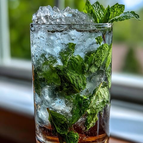 Kentucky Derby Mint Julep Mocktail with Fresh Mint, served over crushed ice with vibrant mint sprigs for a cool, refreshing sip